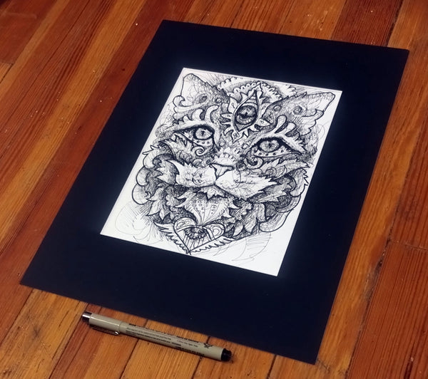 Transdimensional Cat Deity Original Ink Drawing