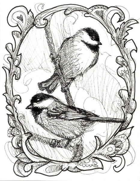 Chickadee Original Ink Drawing