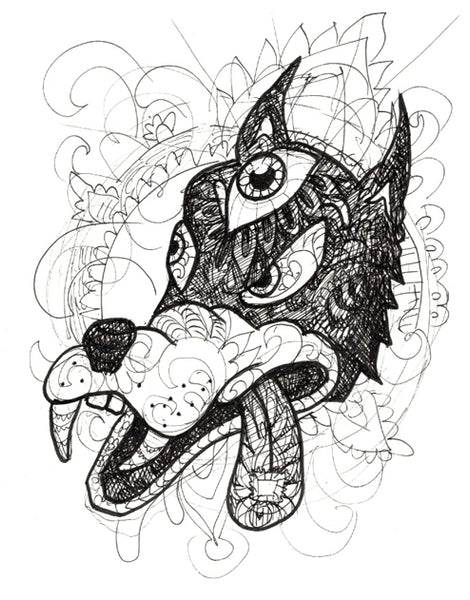Wolf Original Ink Drawing