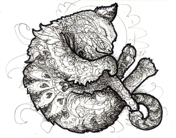 Naptime Cat Original Ink Drawing