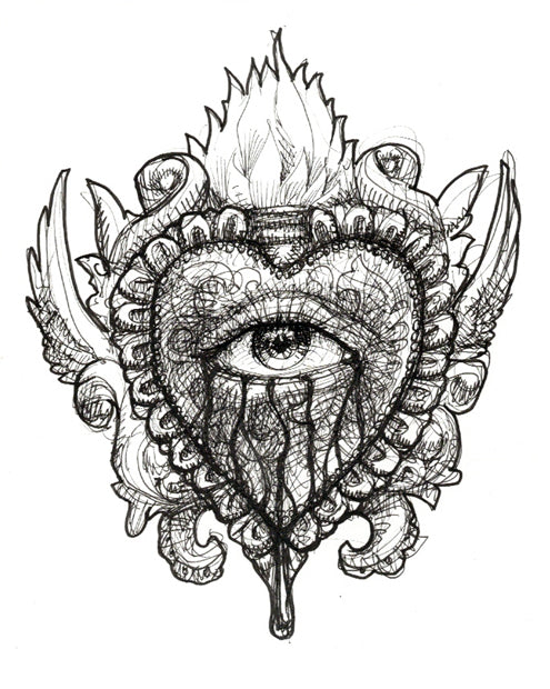 Sacred Heart Original Ink Drawing