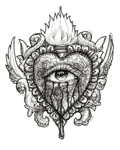 Sacred Heart Original Ink Drawing